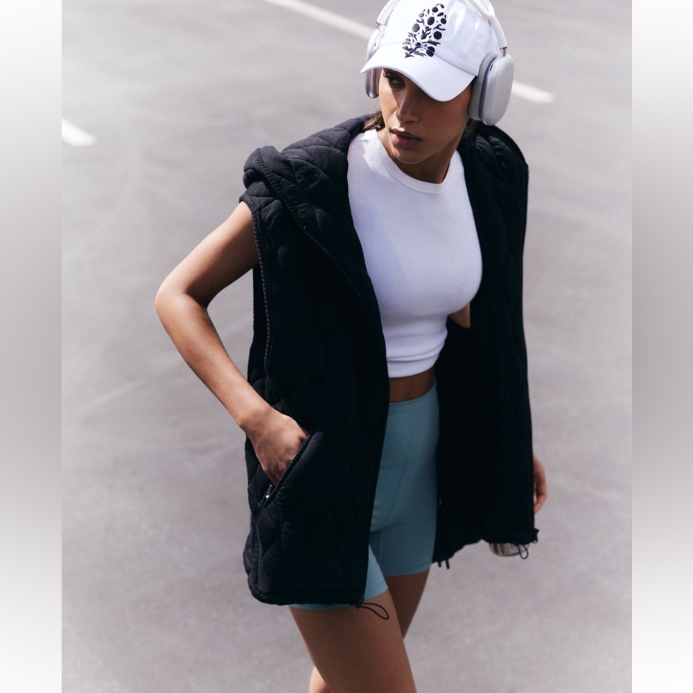 Free People Black Quilted Hooded Vest